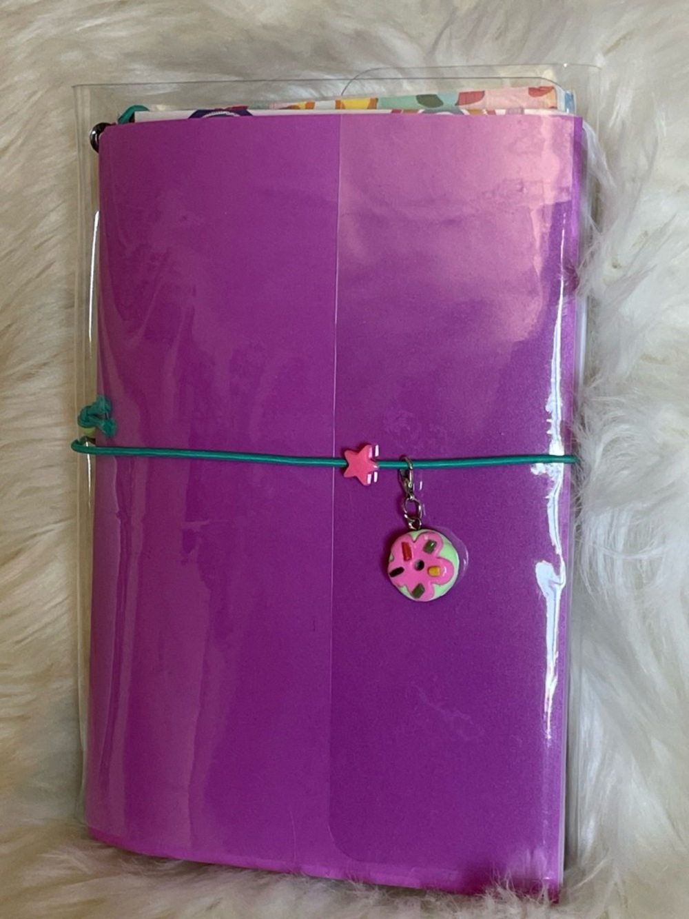 Purple Travel Notebook with Donut Charm Midori Travel Notebook